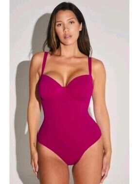 NEW! Ta3 PUSHY Pink Underwire Lace Up Corset One Piece Swimsuit S Short F/G